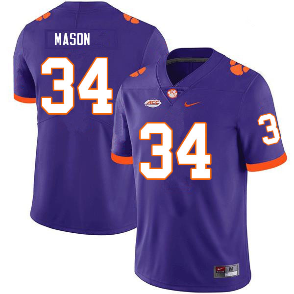 Men #34 Armon Mason Clemson Tigers College Football Jerseys Sale-Purple